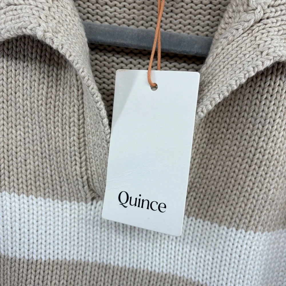 Quince Cream and White Striped V-Neck Sweater - Picture 10 of 15